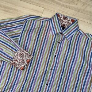 David Smith Australia Mens Sz Medium Long Sleeve‎ Flip Cuff Geometric Blue Plaid